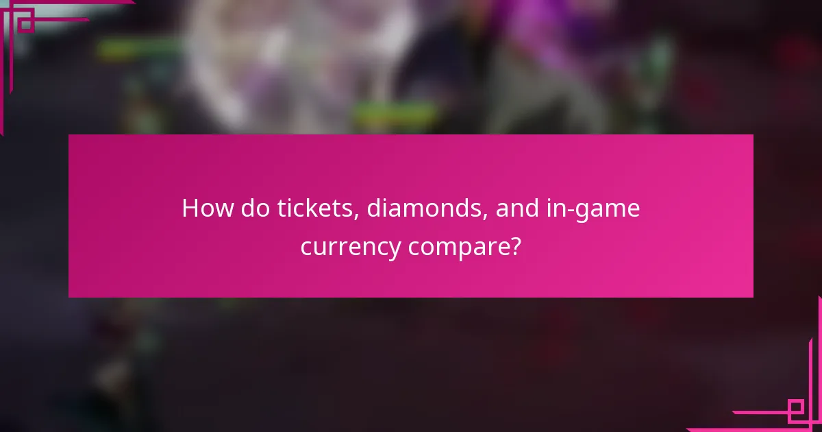 How do tickets, diamonds, and in-game currency compare?